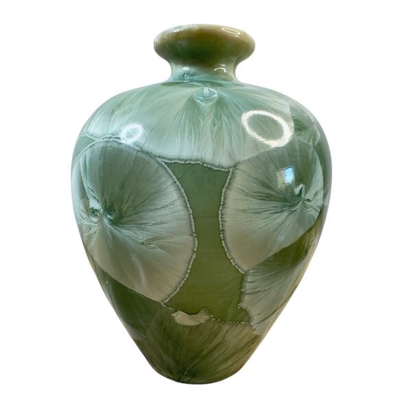 Louise Reding Studio Pottery Porcelain Vase Crystalline Glaze Green Signed 4” - Picture 4 of 14